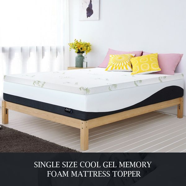Cool Gel Topper Memory Foam Mattress Topper 8cm Single Bedding W/ Bamboo Cover