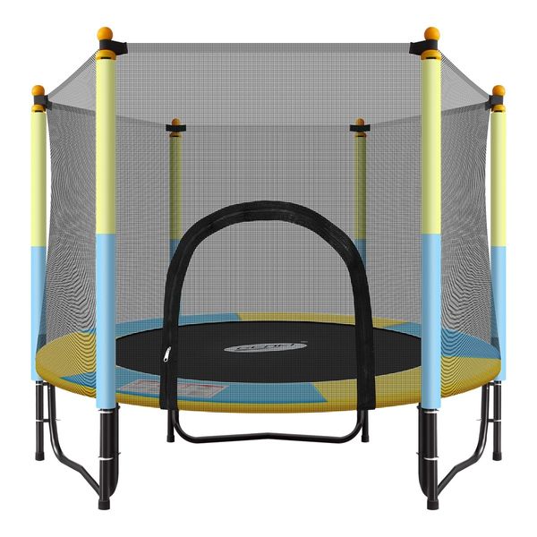 Genki 60" Round Kids Trampoline Indoor Outdoor Rebounder w/Safety Enclosure Net