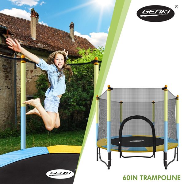 Genki 60" Round Kids Trampoline Indoor Outdoor Rebounder w/Safety Enclosure Net