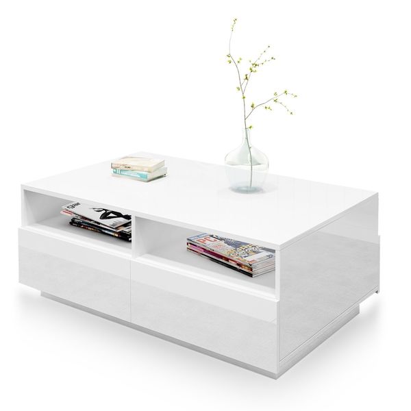 New Modern Coffee Table 4 Drawer Storage Shelf High Gloss Furniture Wood White