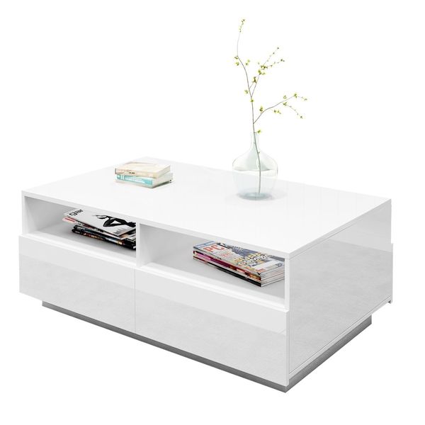 New Modern Coffee Table 4 Drawer Storage Shelf High Gloss Furniture Wood White