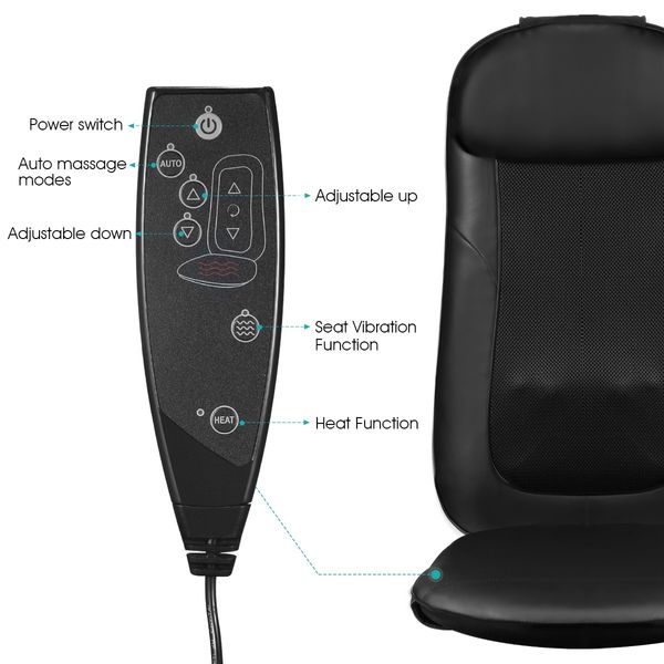 Back Neck Car Seat Massager Pad Full Body Shiatsu Massage Chair Cushion-Black