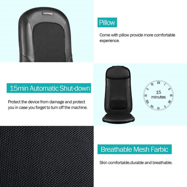 Back Neck Car Seat Massager Pad Full Body Shiatsu Massage Chair Cushion-Black