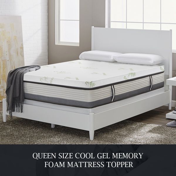 Queen Size Cool Gel Memory Foam Mattress Topper 10cm Underlay Bamboo Cover