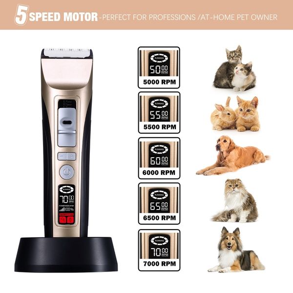 Electric Pet Clipper Cat Hair Shaver Dog Trimmer Animal Grooming Kit 5 Speeds