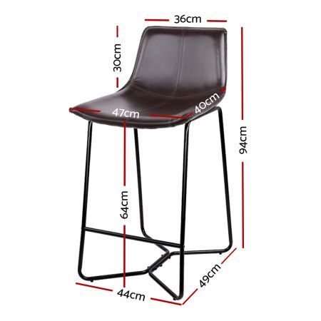 Artiss Set of 2 PU Leather Metal Bar Stools - Brown and Black