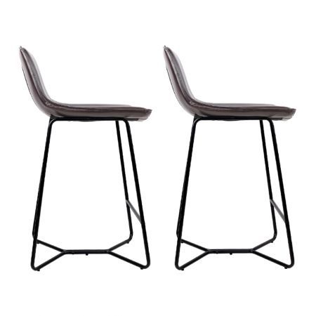 Artiss Set of 2 PU Leather Metal Bar Stools - Brown and Black