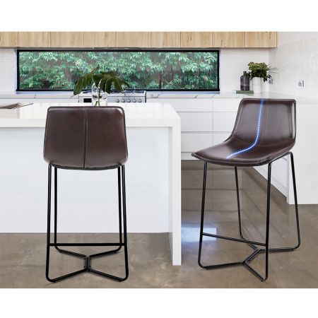 Artiss Set of 2 PU Leather Metal Bar Stools - Brown and Black