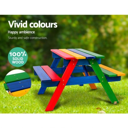 Kids Wooden Picnic Bench Set - Vivid Colour