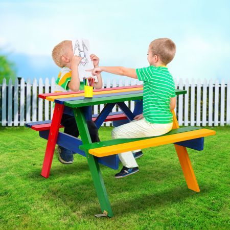 Kids Wooden Picnic Bench Set - Vivid Colour