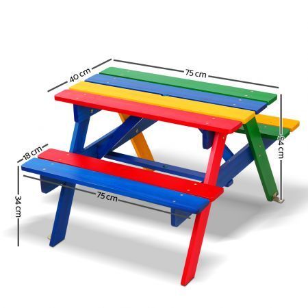 Kids Wooden Picnic Bench Set - Vivid Colour