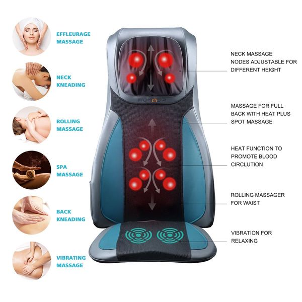 Electric Full Body Massager Massage Chair Cushion Blue & Foot Massager With Heat 2 Pcs