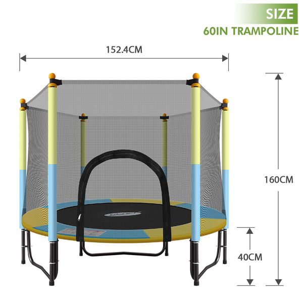 Genki 60" Round Kids Trampoline Indoor Outdoor Rebounder w/Safety Enclosure Net