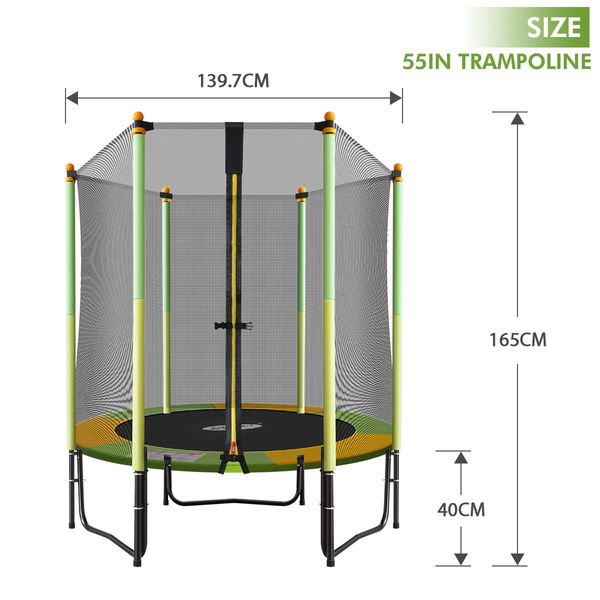 Genki 55" Round Kids Mini Trampoline Indoor Outdoor Rebounder w/Safety Enclosure Net