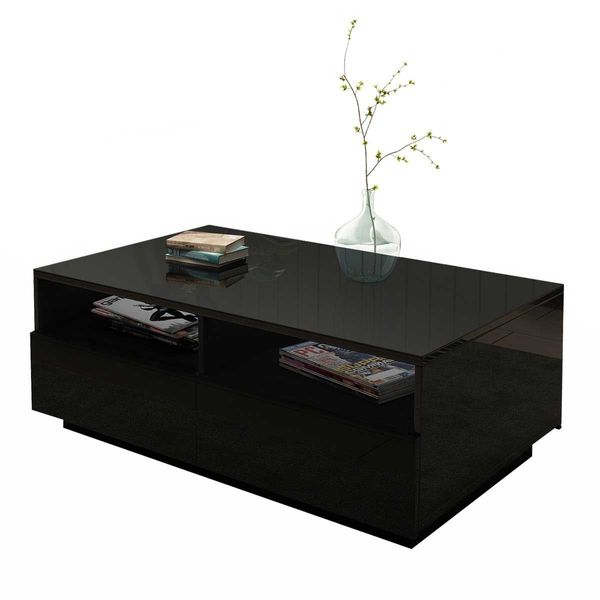 New Modern Coffee Table 4 Drawer Storage Shelf High Gloss Furniture Wood Black