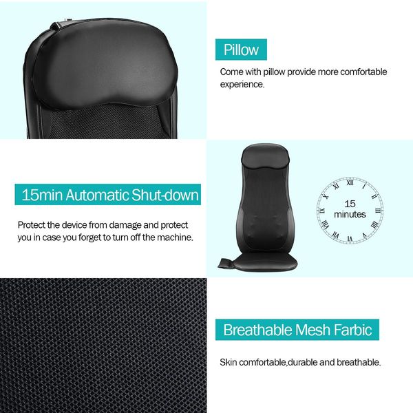 Full Body Back Neck Car Seat Massager Cushion Shiatsu Massage Chair Pad w/Heat - Black