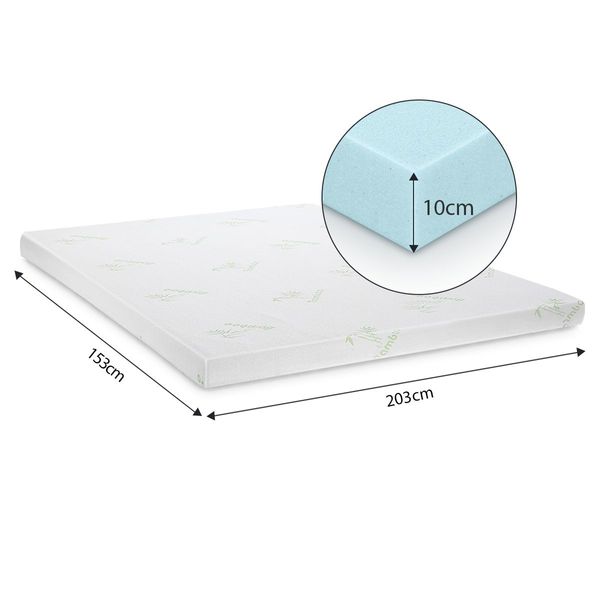 Queen Size Cool Gel Memory Foam Mattress Topper 10cm Underlay Bamboo Cover