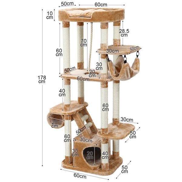 Cat Tree Tower Scratching Post Pole Climbing Scratcher Gym Pet Modern Play House with Perch Multi Levels 178cm Tall