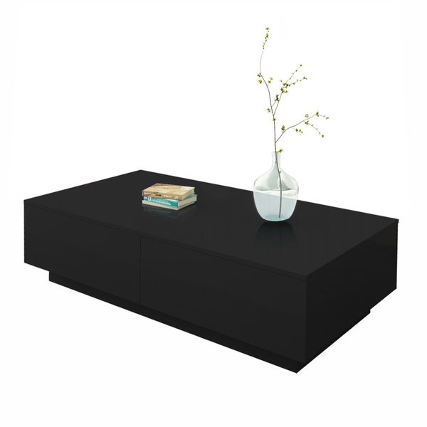 Modern Coffee Table 4-Drawer Storage Shelf High Gloss Wood Living Room Furniture - Black