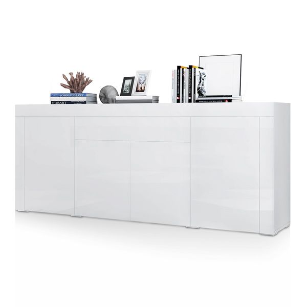 Modern Sideboard Buffet High Gloss Storage Cabinet 4 Doors Cupboard Table - White