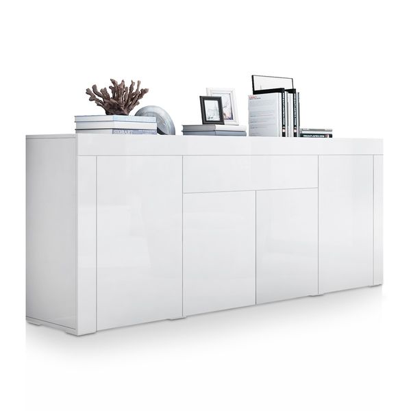 Modern Sideboard Buffet High Gloss Storage Cabinet 4 Doors Cupboard Table - White