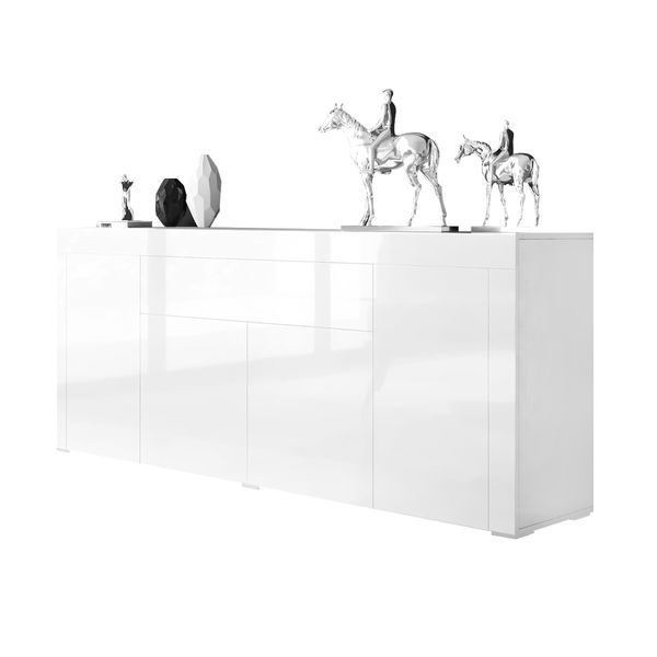 Modern Sideboard Buffet High Gloss Storage Cabinet 4 Doors Cupboard Table - White