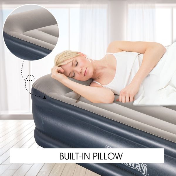 Bestway Queen Inflatable Flocked Mattress Tritech Airbed Built-in AC Pump & Pillow 203 x 152 x 46cm