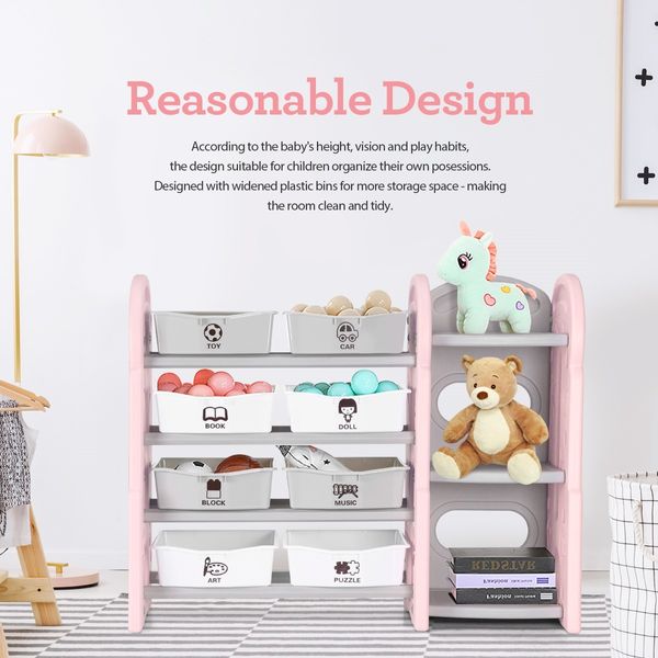 Kids Toy Organiser Box Storage Display Shelf Plastic Toy Bin Book Rack Cabinet - Pink