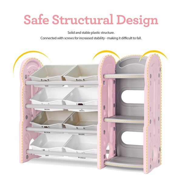 Kids Toy Organiser Box Storage Display Shelf Plastic Toy Bin Book Rack Cabinet - Pink