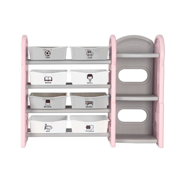 Kids Toy Organiser Box Storage Display Shelf Plastic Toy Bin Book Rack Cabinet - Pink