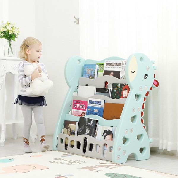 Kids Bookshelf Children Bookcase Magazine Rack Display Shelf Book Organiser - Blue