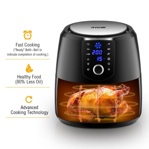 Maxkon New 7L Air Fryer LCD Health Cooker Low Oil Rapid Deep Frying 1800W Black