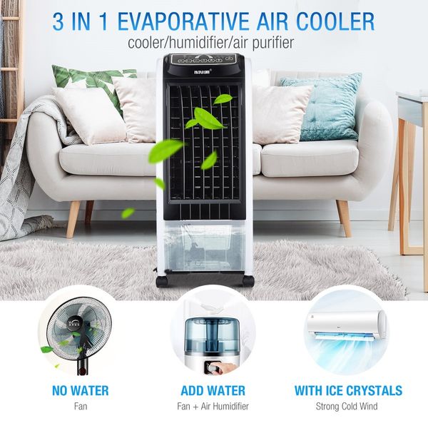 MAXKON 7L Evaporative Air Cooler Quiet Fan Ionizer Button 3 Modes W/Remote Control Black