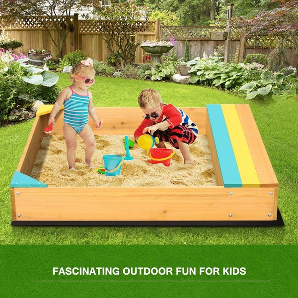 Kids Sand Pit Outdoor Play Set Sandbox Wooden Sandpit Children Toy w/Cover