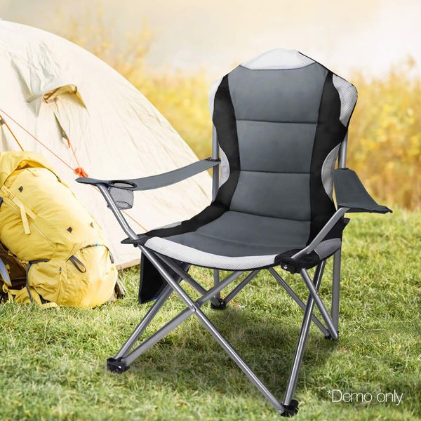 Set of 2 Portable Folding Camping Arm Chair - Grey