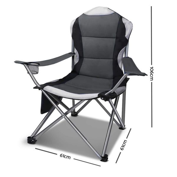 Set of 2 Portable Folding Camping Arm Chair - Grey