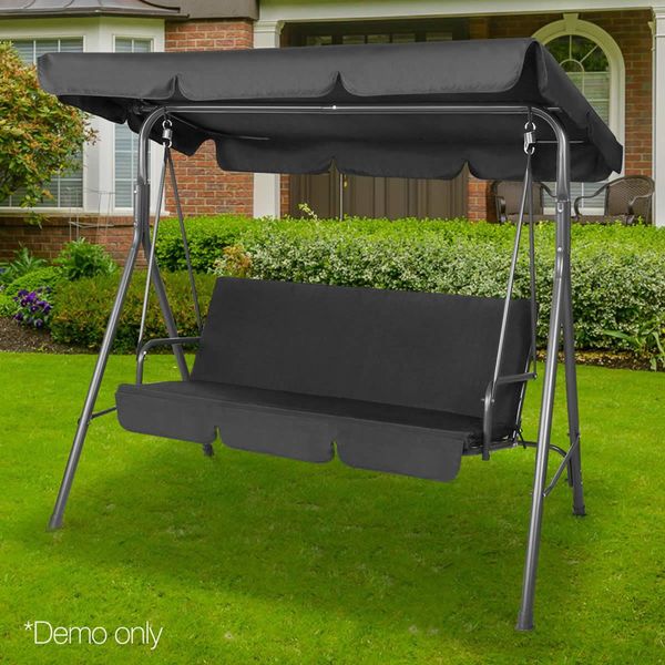 Gardeon Outdoor Swing Chair Garden Bench Furniture Canopy 3 Seater Black