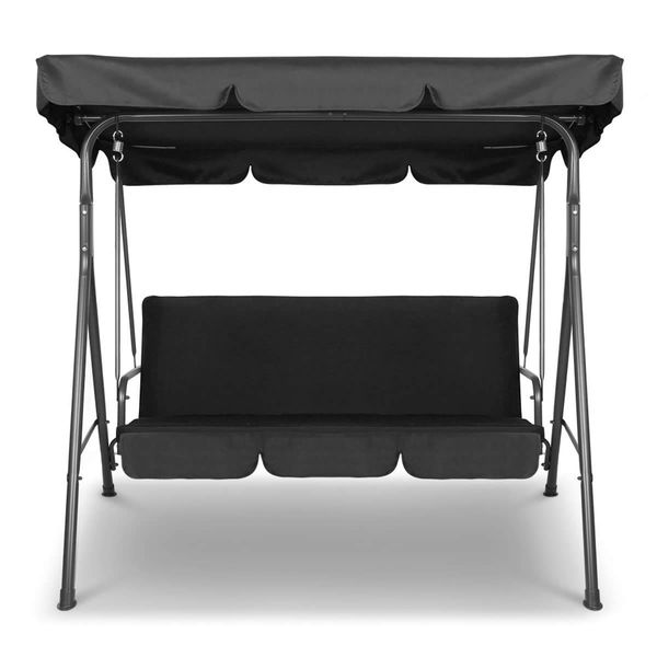 Gardeon Outdoor Swing Chair Garden Bench Furniture Canopy 3 Seater Black