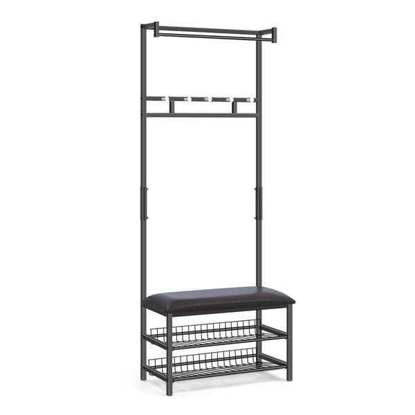 New 4 In 1 Coat Rack Bench Clothes Rack Entryway Shoes Storage Shelf Metal Stand