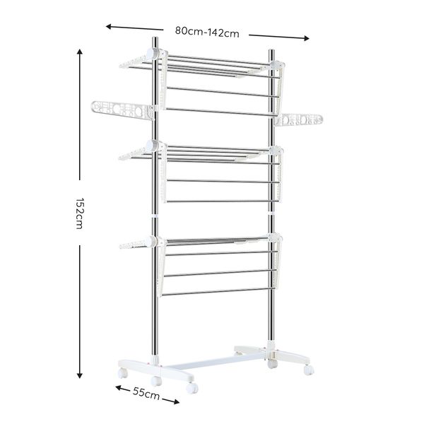 Foldable Clothes Airer Drying Rack Indoor Outdoor Laundry Hanger W/ 6 Wheels