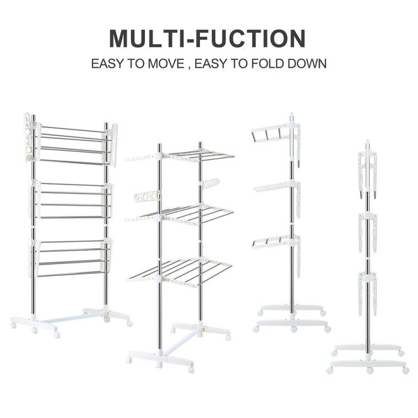 Foldable Clothes Airer Drying Rack Indoor Outdoor Laundry Hanger W/ 6 Wheels