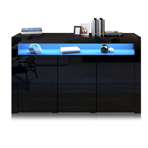 Modern 3 Doors Buffet Sideboard Dresser Storage Cabinet High Gloss Cupboard - Black