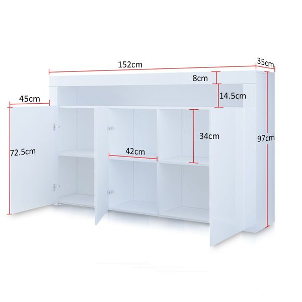 Modern 3 Doors Buffet Sideboard Dresser Storage Cabinet High Gloss Cupboard - White