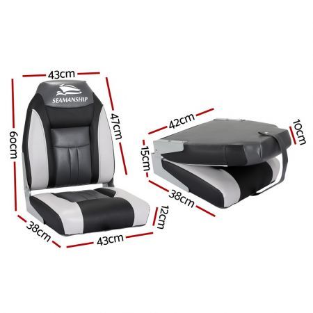 Seamanship Set of 2 Folding Swivel Boat Seats - Grey & Black