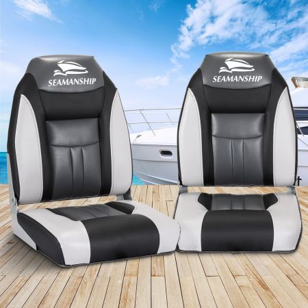 Seamanship Set of 2 Folding Swivel Boat Seats - Grey & Black