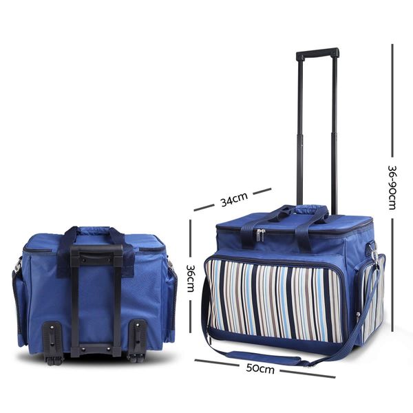 Alfresco 6 Person Picnic Basket Set Bag Wheels Insulated Trolley