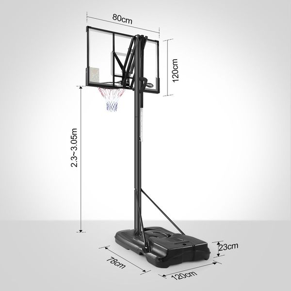 New 2.3-3.05m Portable Basketball Hoop Stand Backboard Net Ring Set Quick Adjust