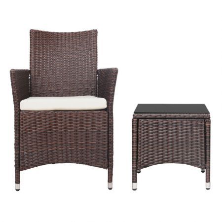 Gardeon 3pc Rattan Bistro Wicker Outdoor Furniture Set - Brown