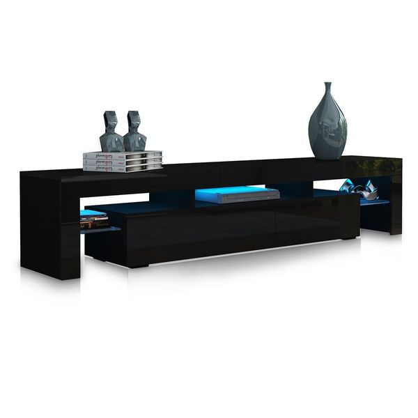 189cm TV Stand Cabinet 2 Drawers Wooden Entertainment Unit High Gloss Furniture Black