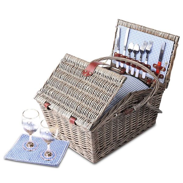 Alfresco 4 Person Picnic Basket Set Baskets Insulated Blanket Bag